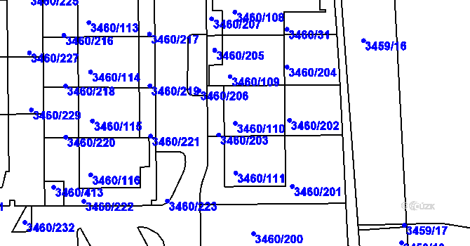 Parcela st. 3460/110 v KÚ Kadaň, Katastrální mapa