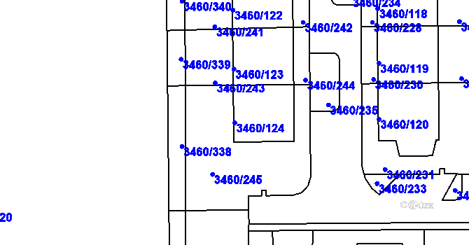 Parcela st. 3460/124 v KÚ Kadaň, Katastrální mapa