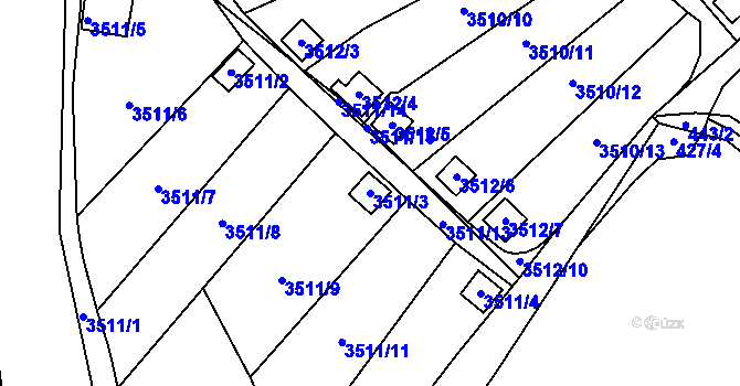 Parcela st. 3511/3 v KÚ Kadaň, Katastrální mapa