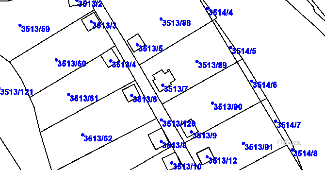 Parcela st. 3513/7 v KÚ Kadaň, Katastrální mapa