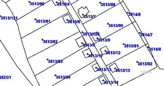 Parcela st. 3513/8 v KÚ Kadaň, Katastrální mapa