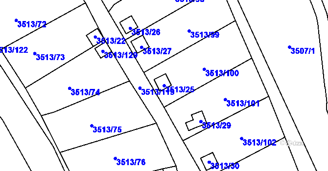 Parcela st. 3513/25 v KÚ Kadaň, Katastrální mapa