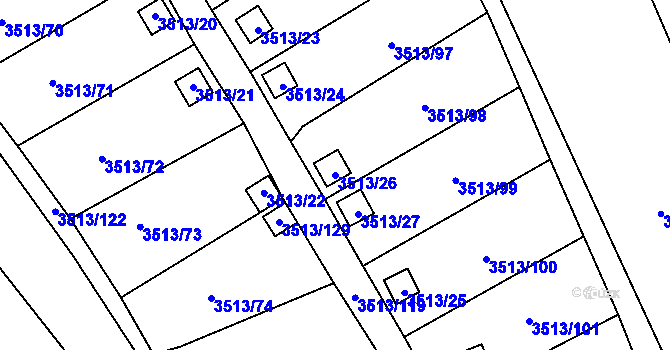 Parcela st. 3513/26 v KÚ Kadaň, Katastrální mapa