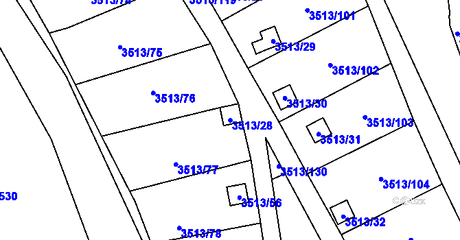 Parcela st. 3513/28 v KÚ Kadaň, Katastrální mapa