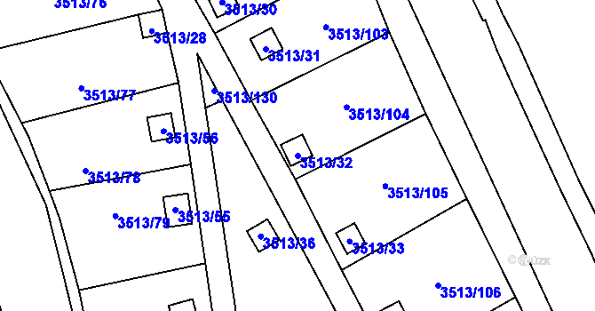 Parcela st. 3513/32 v KÚ Kadaň, Katastrální mapa