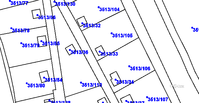 Parcela st. 3513/33 v KÚ Kadaň, Katastrální mapa