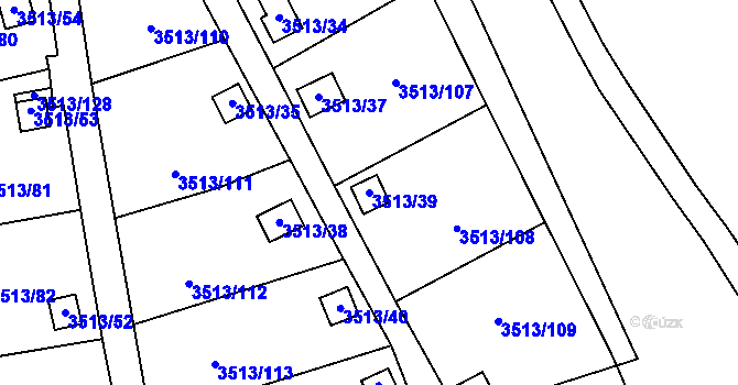 Parcela st. 3513/39 v KÚ Kadaň, Katastrální mapa