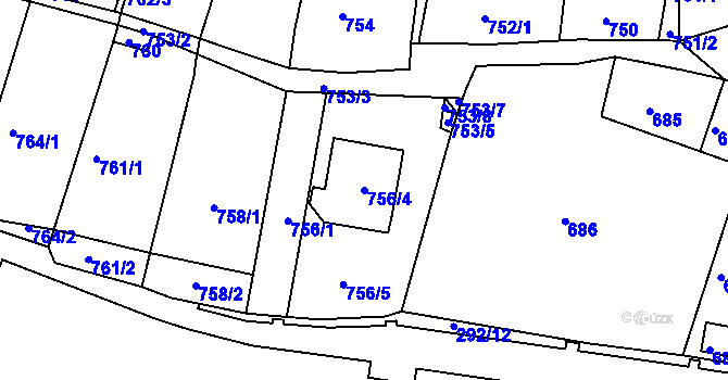 Parcela st. 756/4 v KÚ Kadaň, Katastrální mapa