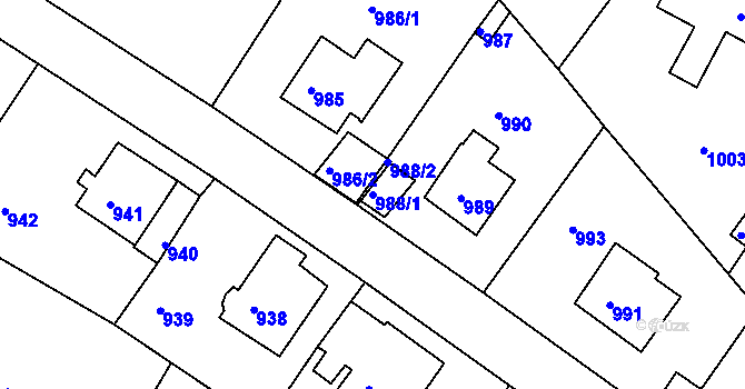 Parcela st. 988/1 v KÚ Kadaň, Katastrální mapa