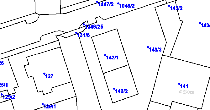 Parcela st. 142/1 v KÚ Kadaň, Katastrální mapa