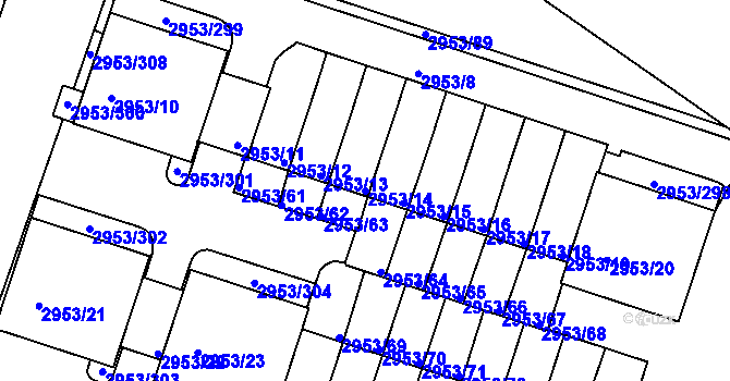Parcela st. 2953/14 v KÚ Kadaň, Katastrální mapa