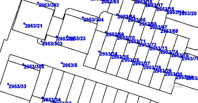 Parcela st. 2953/24 v KÚ Kadaň, Katastrální mapa