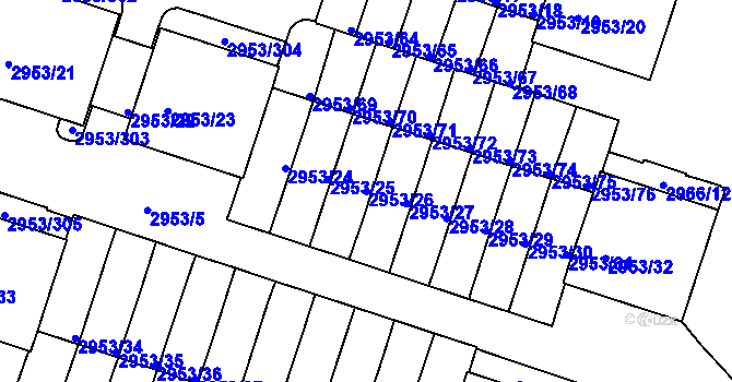 Parcela st. 2953/26 v KÚ Kadaň, Katastrální mapa