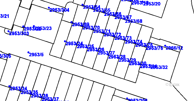 Parcela st. 2953/27 v KÚ Kadaň, Katastrální mapa