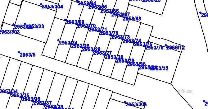 Parcela st. 2953/28 v KÚ Kadaň, Katastrální mapa