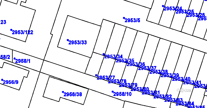 Parcela st. 2953/34 v KÚ Kadaň, Katastrální mapa