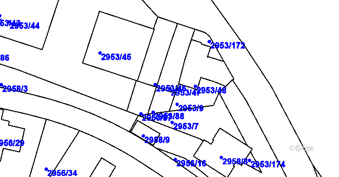 Parcela st. 2953/47 v KÚ Kadaň, Katastrální mapa