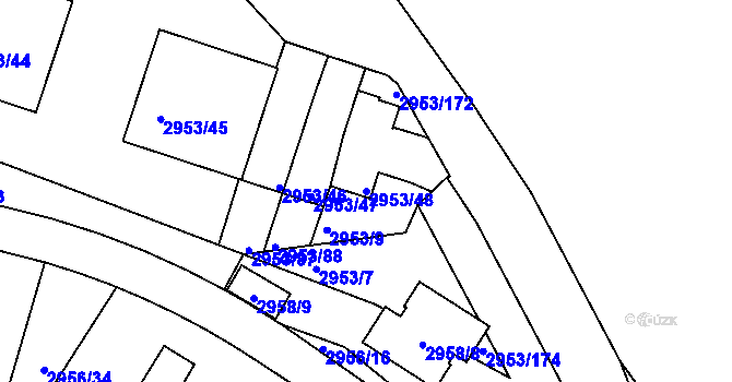 Parcela st. 2953/48 v KÚ Kadaň, Katastrální mapa
