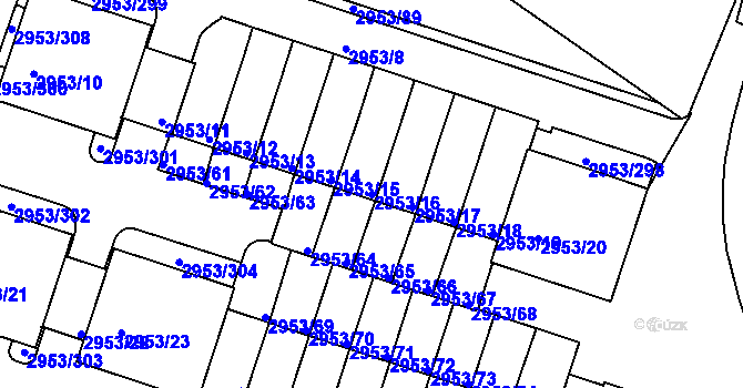 Parcela st. 2953/16 v KÚ Kadaň, Katastrální mapa