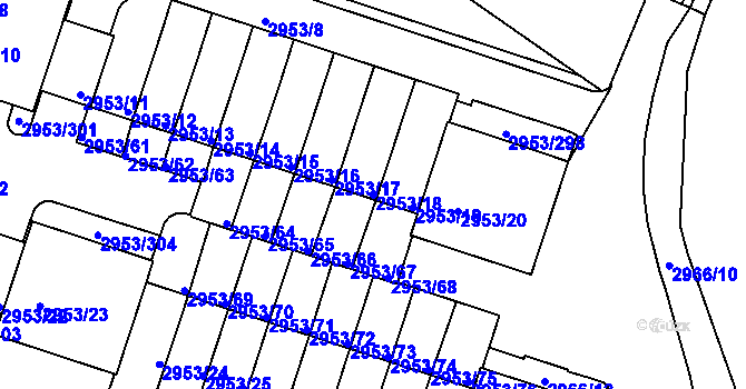Parcela st. 2953/18 v KÚ Kadaň, Katastrální mapa