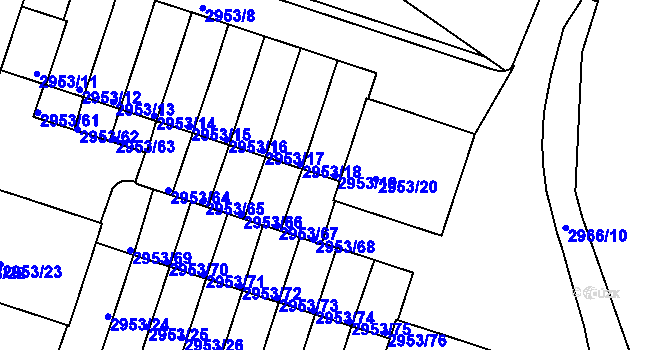 Parcela st. 2953/19 v KÚ Kadaň, Katastrální mapa