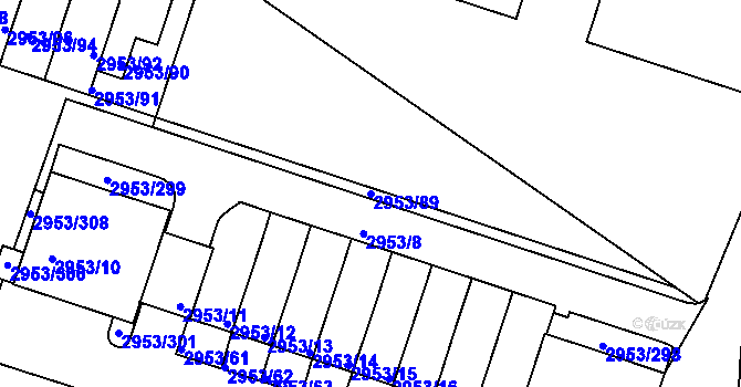 Parcela st. 2953/89 v KÚ Kadaň, Katastrální mapa