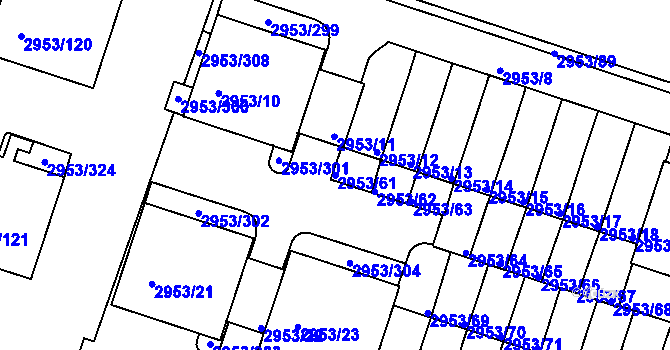Parcela st. 2953/61 v KÚ Kadaň, Katastrální mapa