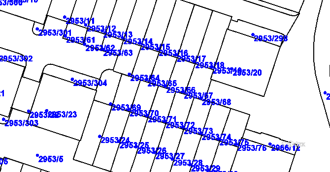 Parcela st. 2953/66 v KÚ Kadaň, Katastrální mapa