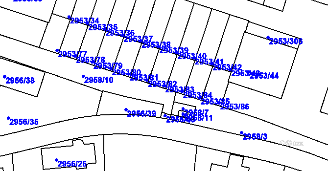 Parcela st. 2953/83 v KÚ Kadaň, Katastrální mapa