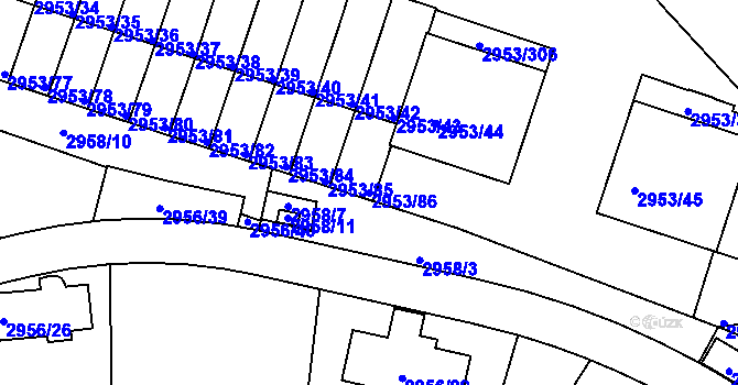 Parcela st. 2953/86 v KÚ Kadaň, Katastrální mapa