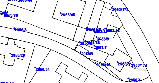Parcela st. 2953/87 v KÚ Kadaň, Katastrální mapa