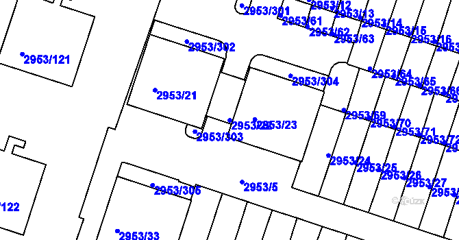 Parcela st. 2953/22 v KÚ Kadaň, Katastrální mapa