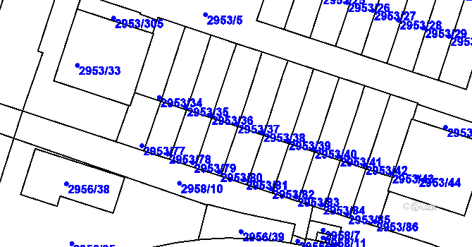 Parcela st. 2953/37 v KÚ Kadaň, Katastrální mapa