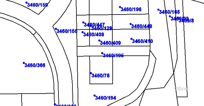 Parcela st. 3460/195 v KÚ Kadaň, Katastrální mapa