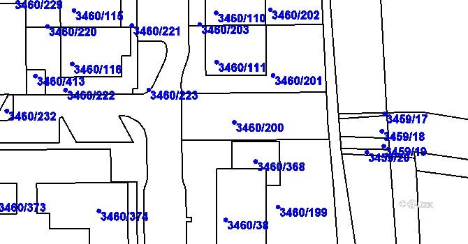 Parcela st. 3460/200 v KÚ Kadaň, Katastrální mapa