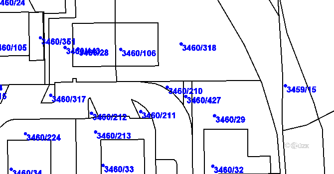Parcela st. 3460/210 v KÚ Kadaň, Katastrální mapa