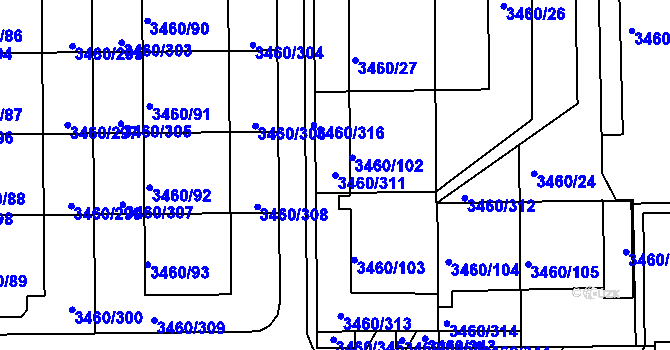 Parcela st. 3460/311 v KÚ Kadaň, Katastrální mapa