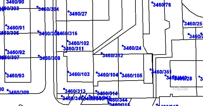 Parcela st. 3460/312 v KÚ Kadaň, Katastrální mapa