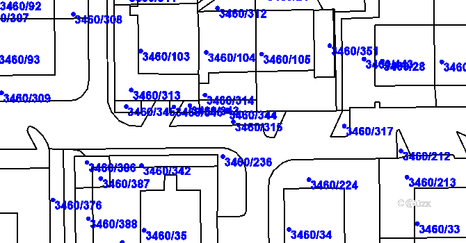 Parcela st. 3460/315 v KÚ Kadaň, Katastrální mapa