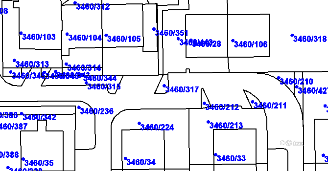 Parcela st. 3460/317 v KÚ Kadaň, Katastrální mapa