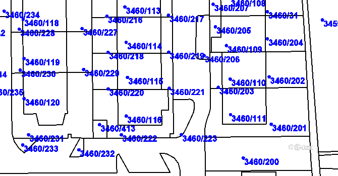 Parcela st. 3460/221 v KÚ Kadaň, Katastrální mapa