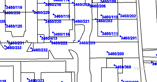 Parcela st. 3460/223 v KÚ Kadaň, Katastrální mapa