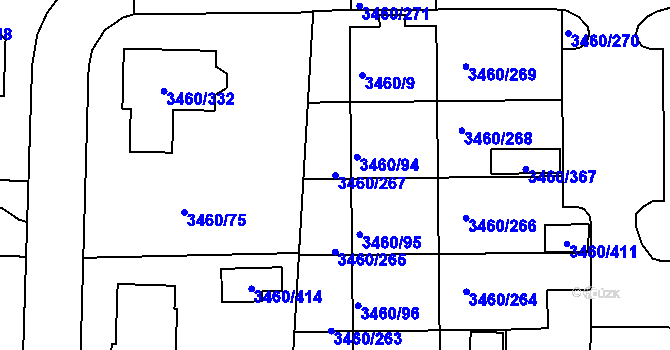 Parcela st. 3460/267 v KÚ Kadaň, Katastrální mapa