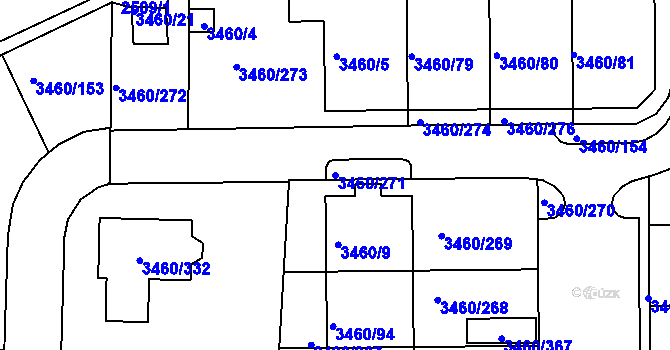 Parcela st. 3460/271 v KÚ Kadaň, Katastrální mapa