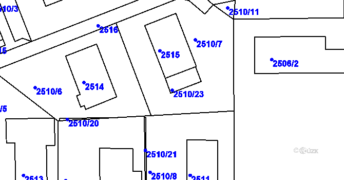 Parcela st. 2510/23 v KÚ Kadaň, Katastrální mapa