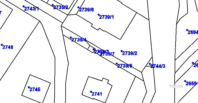 Parcela st. 2739/7 v KÚ Kadaň, Katastrální mapa
