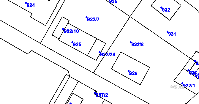 Parcela st. 922/24 v KÚ Kadaň, Katastrální mapa