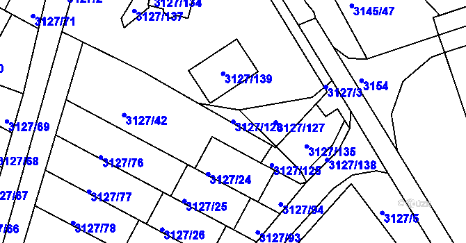 Parcela st. 3127/128 v KÚ Kadaň, Katastrální mapa