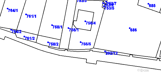 Parcela st. 756/5 v KÚ Kadaň, Katastrální mapa