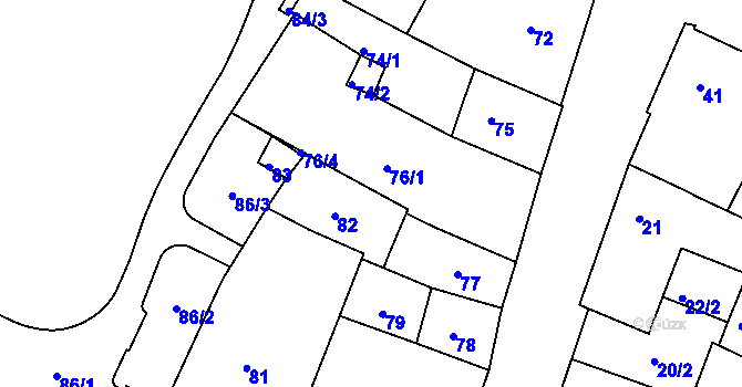 Parcela st. 76/3 v KÚ Kadaň, Katastrální mapa